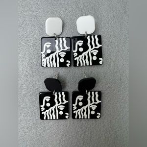 Retro Black & White Dangle Earrings -Artistic Unique Trendy Square Earrings